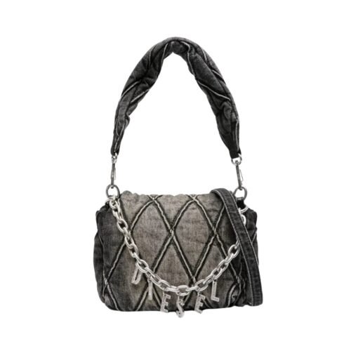 small logo-charm quilted denim bag
